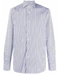 Chemise à manches longues à rayures verticales blanc et bleu marine Barba