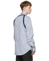 Chemise à manches longues à rayures verticales blanc et bleu marine Alexander McQueen