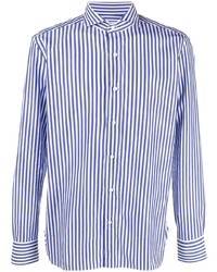 Chemise à manches longues à rayures verticales blanc et bleu marine Borrelli