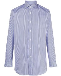 Chemise à manches longues à rayures verticales blanc et bleu marine Brioni