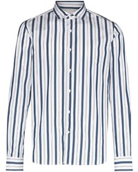 Chemise à manches longues à rayures verticales blanc et bleu marine Brunello Cucinelli