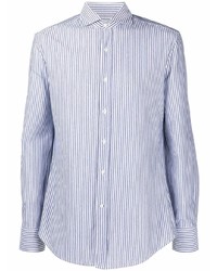 Chemise à manches longues à rayures verticales blanc et bleu marine Brunello Cucinelli