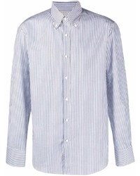 Chemise à manches longues à rayures verticales blanc et bleu marine Brunello Cucinelli