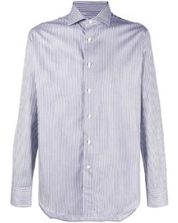 Chemise à manches longues à rayures verticales blanc et bleu marine Canali
