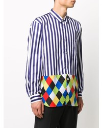 Chemise à manches longues à rayures verticales blanc et bleu marine Comme Des Garcons Homme Plus