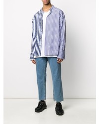 Chemise à manches longues à rayures verticales blanc et bleu marine Greg Lauren X Paul & Shark