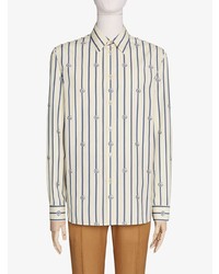 Chemise à manches longues à rayures verticales blanc et bleu marine Gucci