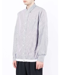 Chemise à manches longues à rayures verticales blanc et bleu marine Sacai