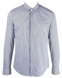 Chemise à manches longues à rayures verticales blanc et bleu marine Emporio Armani