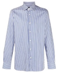 Chemise à manches longues à rayures verticales blanc et bleu marine Ermenegildo Zegna
