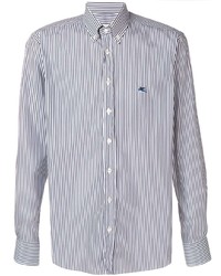 Chemise à manches longues à rayures verticales blanc et bleu marine Etro