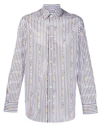 Chemise à manches longues à rayures verticales blanc et bleu marine Etro