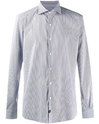 Chemise à manches longues à rayures verticales blanc et bleu marine Fay