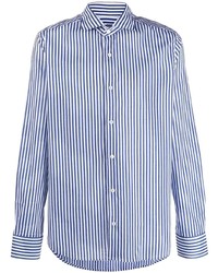 Chemise à manches longues à rayures verticales blanc et bleu marine Fedeli