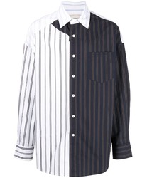 Chemise à manches longues à rayures verticales blanc et bleu marine Feng Chen Wang
