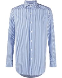 Chemise à manches longues à rayures verticales blanc et bleu marine Finamore 1925 Napoli