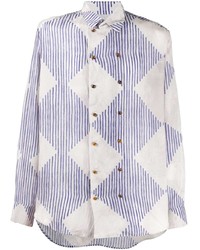 Chemise à manches longues à rayures verticales blanc et bleu marine Giorgio Armani