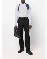 Chemise à manches longues à rayures verticales blanc et bleu marine Alexander McQueen