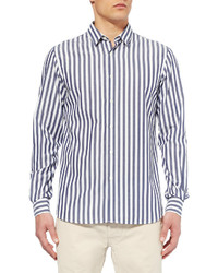 Chemise à manches longues à rayures verticales blanc et bleu marine