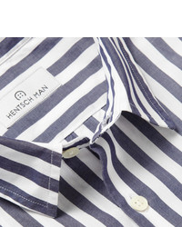 Chemise à manches longues à rayures verticales blanc et bleu marine