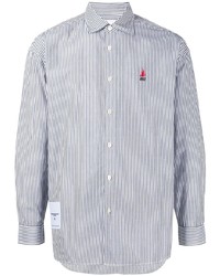 Chemise à manches longues à rayures verticales blanc et bleu marine Izzue