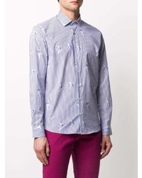 Chemise à manches longues à rayures verticales blanc et bleu marine Etro