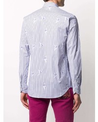 Chemise à manches longues à rayures verticales blanc et bleu marine Etro