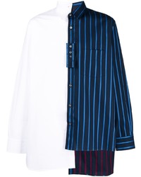 Chemise à manches longues à rayures verticales blanc et bleu marine Lanvin