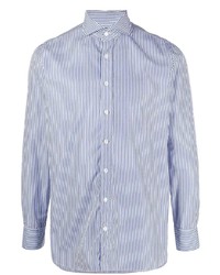 Chemise à manches longues à rayures verticales blanc et bleu marine Lardini