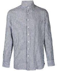 Chemise à manches longues à rayures verticales blanc et bleu marine Lardini