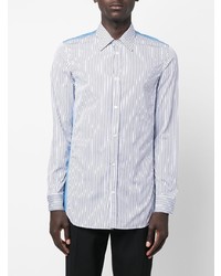 Chemise à manches longues à rayures verticales blanc et bleu marine Alexander McQueen