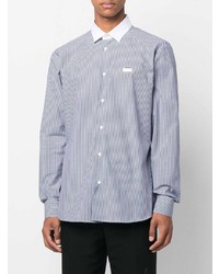 Chemise à manches longues à rayures verticales blanc et bleu marine Philipp Plein