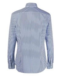 Chemise à manches longues à rayures verticales blanc et bleu marine Corneliani