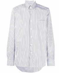 Chemise à manches longues à rayures verticales blanc et bleu marine Orian