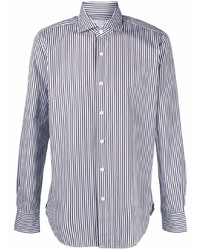 Chemise à manches longues à rayures verticales blanc et bleu marine Orian