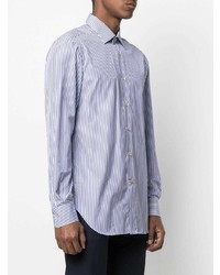 Chemise à manches longues à rayures verticales blanc et bleu marine Kiton