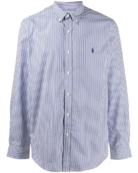 Chemise à manches longues à rayures verticales blanc et bleu marine Polo Ralph Lauren