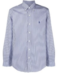 Chemise à manches longues à rayures verticales blanc et bleu marine Ralph Lauren Collection