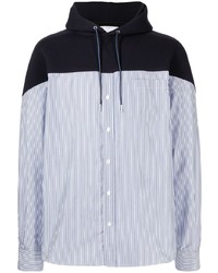 Chemise à manches longues à rayures verticales blanc et bleu marine Sacai