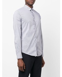 Chemise à manches longues à rayures verticales blanc et bleu marine Emporio Armani