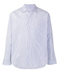 Chemise à manches longues à rayures verticales blanc et bleu marine Solid Homme