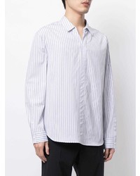 Chemise à manches longues à rayures verticales blanc et bleu marine Solid Homme