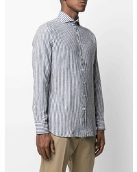 Chemise à manches longues à rayures verticales blanc et bleu marine Lardini