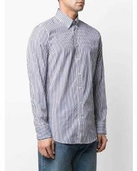 Chemise à manches longues à rayures verticales blanc et bleu marine Etro