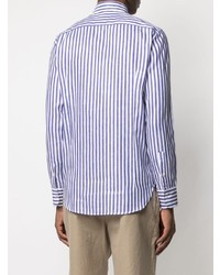 Chemise à manches longues à rayures verticales blanc et bleu marine Canali