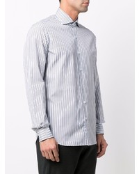 Chemise à manches longues à rayures verticales blanc et bleu marine Orian