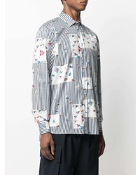 Chemise à manches longues à rayures verticales blanc et bleu marine Etro