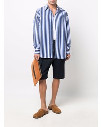 Chemise à manches longues à rayures verticales blanc et bleu marine Etro