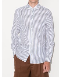 Chemise à manches longues à rayures verticales blanc et bleu marine Brunello Cucinelli