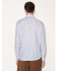 Chemise à manches longues à rayures verticales blanc et bleu marine Brunello Cucinelli